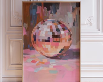 Pink Disco Ball Poster | Retro Mirrorball Poster | Groovy Mirror Ball Poster | Pink Disco Print | Girly Disco Ball Print