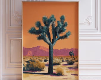 Joshua Baum Druck | Vintage Joshua Tree Landschaftsdruck | Joshua Baum Wand Kunst | Wüstenlandschaft Poster | Joshua Tree Nationalpark Poster