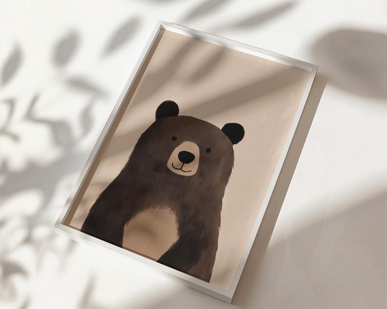 Brown neutral nursery bear print