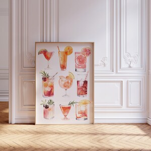 Pink cocktail poster for bar cart wall art