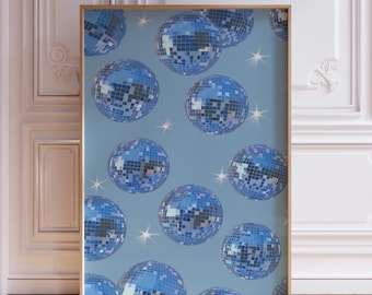 Blue Disco Ball Print | Blue Mirrorball Wall Art | Blue Dorm Print | Blue Poster for Dorm Room | Blue Trendy Poster | Blue Aesthetic Print