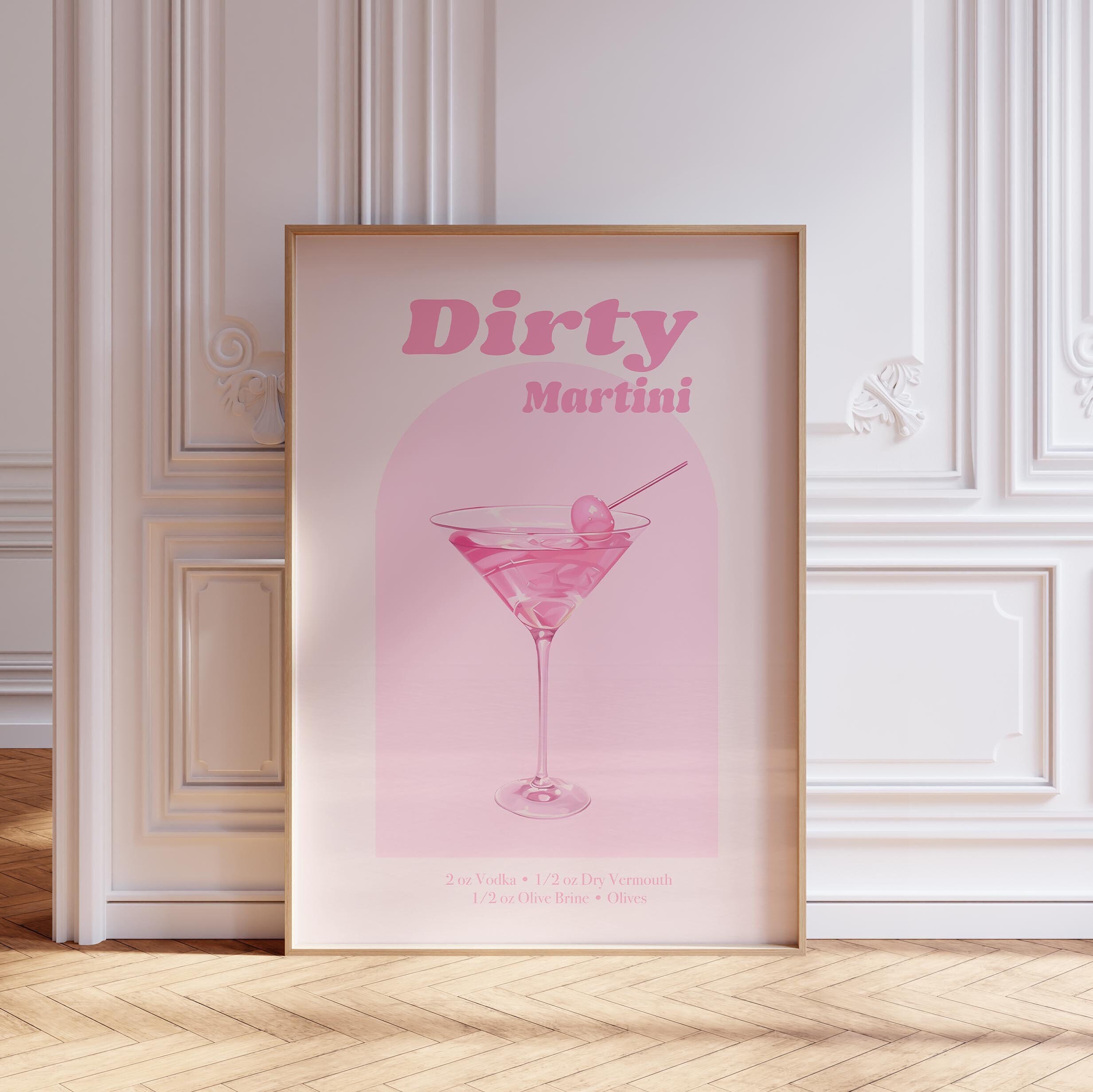Pink Martini Poster | Cocktail Poster | Martini Wall Art | Dirty Martini Print Girly Bar Cart Decor | Girly Drink Print | Pink Drink Poster