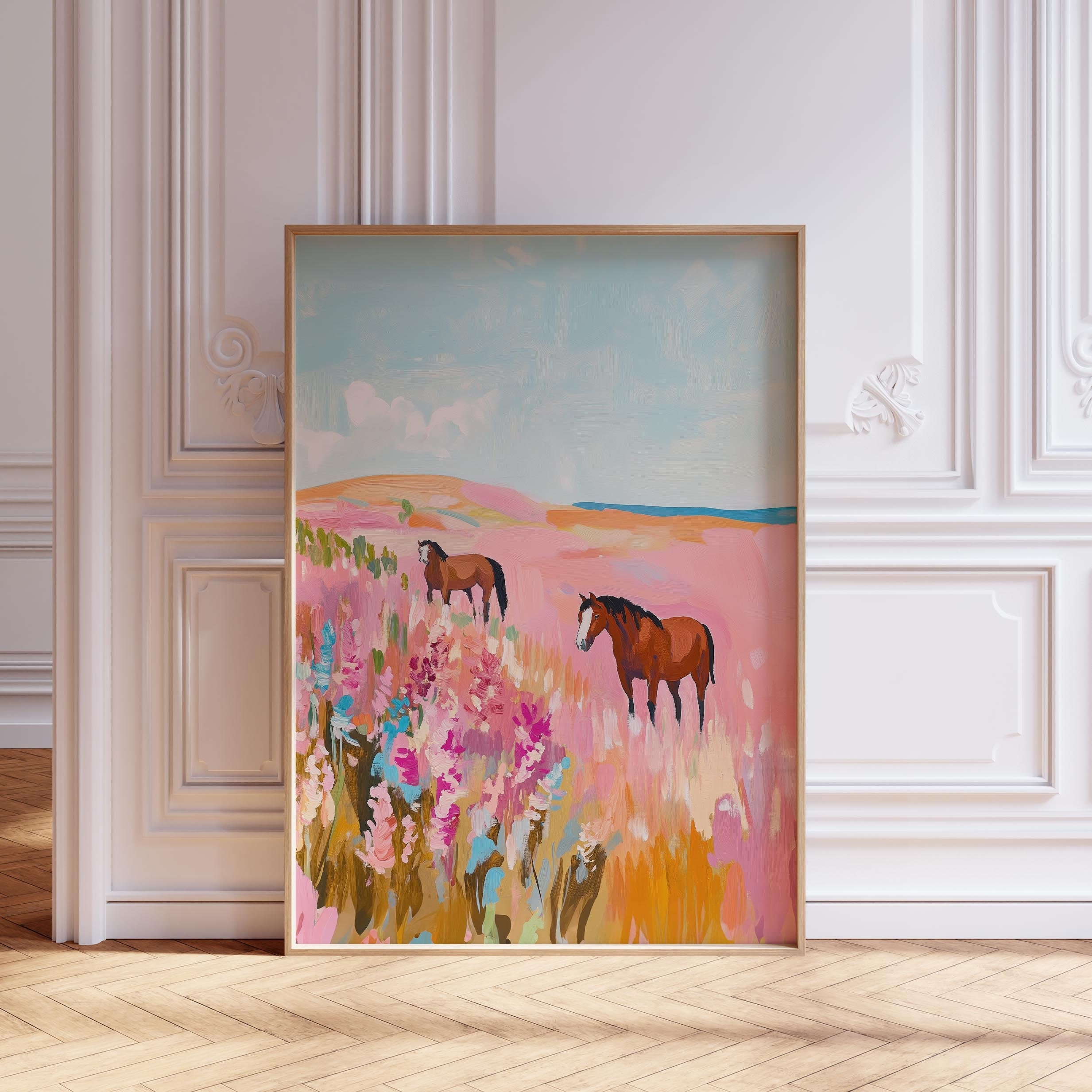 DIGITAL DOWNLOAD | Pink Horse Art Print | Horse Wall Art for Teen Girl | Pink & Blue Horse Print for Nursery | Horse Wall Art for Girls Room