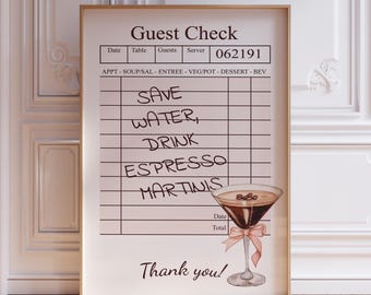 Risparmia acqua, bevi espresso, martini, assegno per gli ospiti, poster
