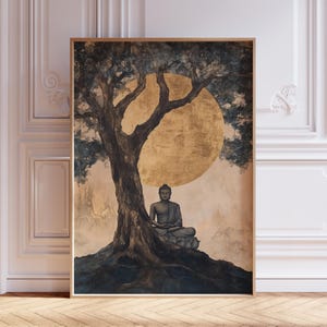 Minimalist Buddha Wall Art | Gold Gautama Buddha Print | Spiritual Buddha Poster | Buddha Art Print | Bodhi Tree Art Print