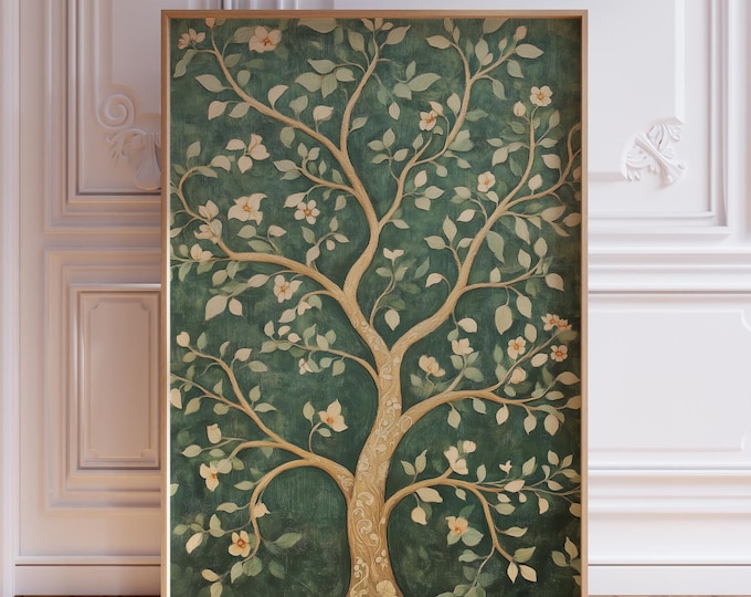 Sage Green Tree of Life Wall Art Print | Zen Tree of Life Wall Print | Spiritual Tree of Life Painting | Tree of Life Vertical Print