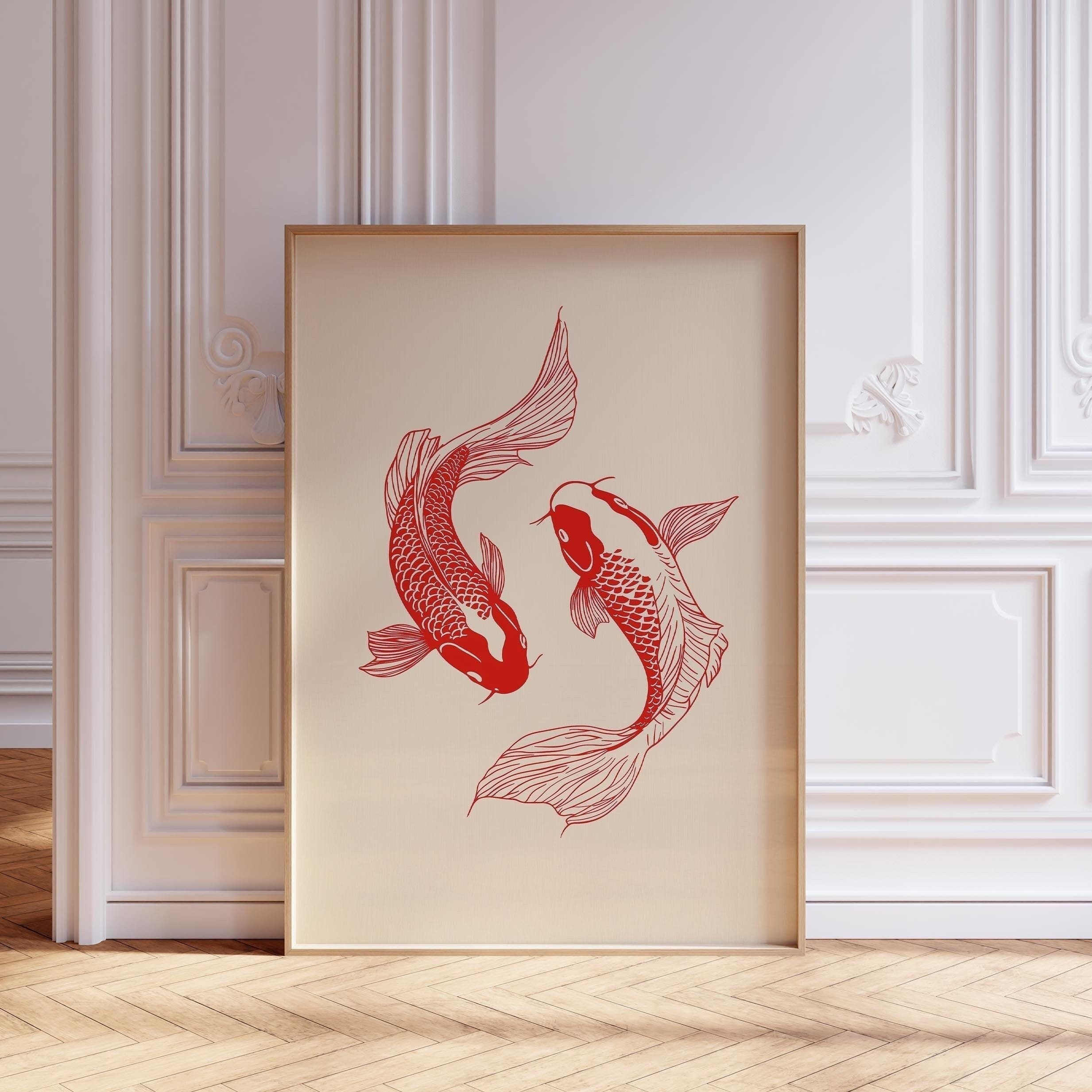 Koi Fish Wall Print | Japanese Koi Poster | Japanese Fish Wall Art | Japanese Koi Wall Art | Red Koi Print Gift | Minimalist Koi Art Print