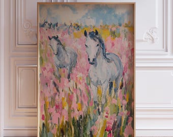 Roze paardenprint voor meisjeskamer | Poster aquarel pastel paard | Muurkunst meisjespaard print | Kust cowgirl schattig roze paard kunstafdruk