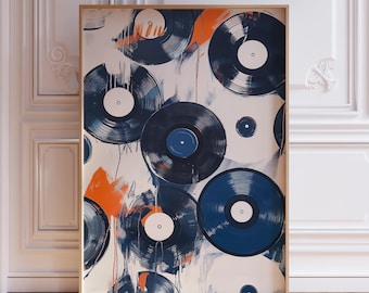 Stampa artistica da parete in stile retrò con dischi in vinile.