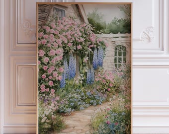 Floral Print | Flowers Garden Painting | Vintage Spring Cottage Wall Art | Antique Watercolor Flower Print | Floral Farmhouse Wall Decor