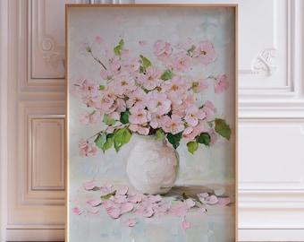 Impresión artística de pared de flor de cerezo rosa