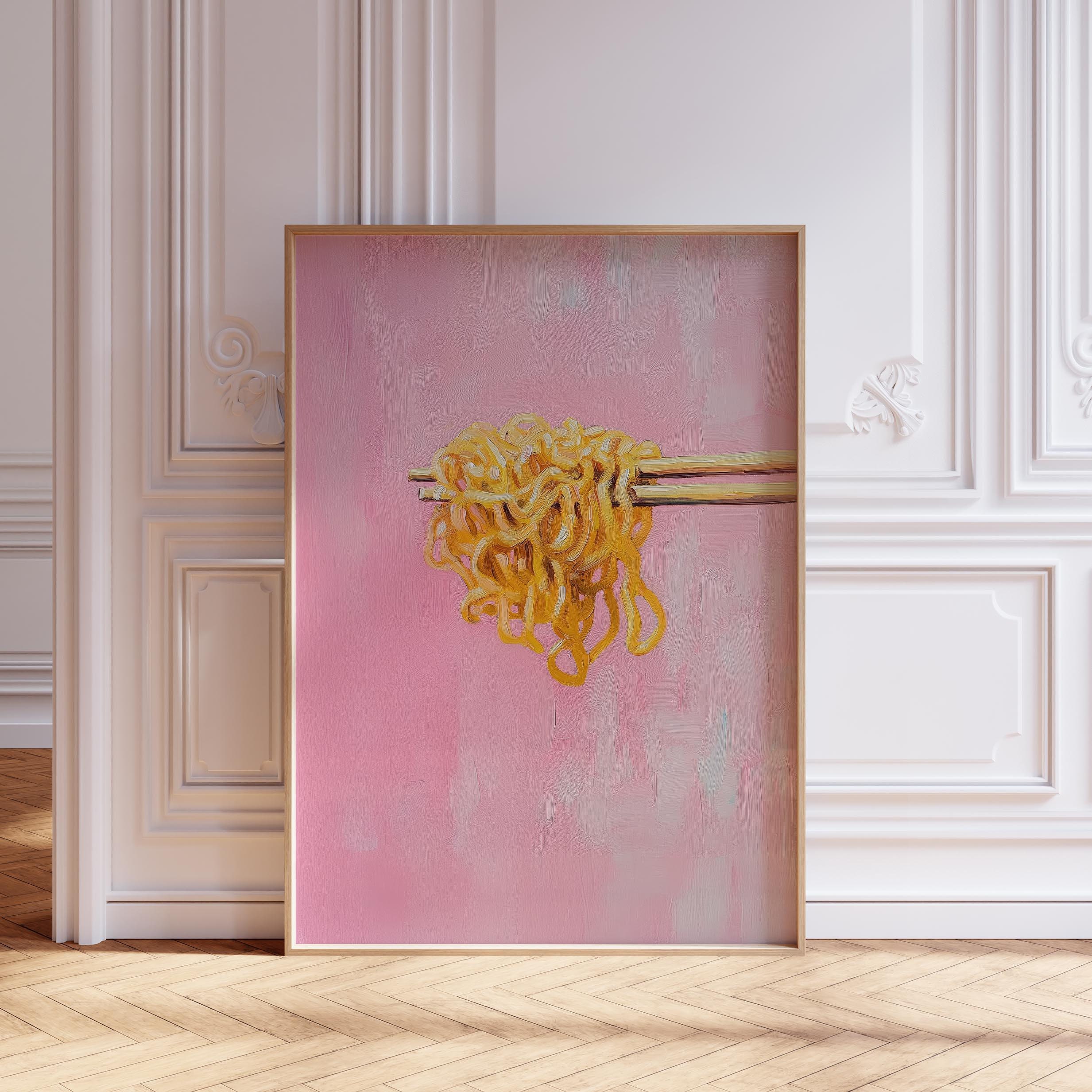 Impression d'art ramen rose | Impression d'art de nouilles ramen | Art mural cuisine japonaise | Impression d'art sur pâtes Art mural cuisine japonaise | Impression artistique cuisine pâtes