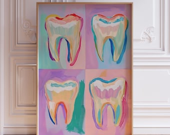 Dental Wall Art Print | Teeth Dental Office Wall Art | Orthodontist Dental Wall Decor Painting | Pediatric Dentist Kids Oral Hygiene Art