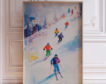Muurkunstafdruk retro ski