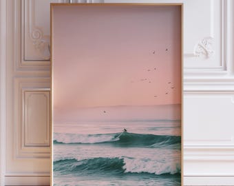Beachy Wall Art | Pink Sunset Surf Poster | Surf Wall Art | Hawaii Wall Art | Surfboard Wall Art | Vintage Surf Poster | Cute Beachy Prints