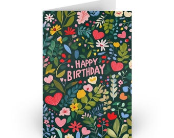 Happy Birthday Greeting Card | Green Floral Birthday Card for Her | Cottagecore Birthday Card for Women | Cute Birthday Card Friend
