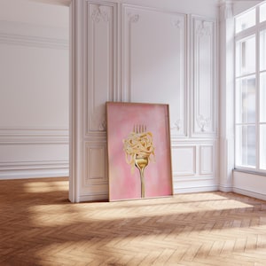 Girly pink spaghetti pasta wall art for kitchen