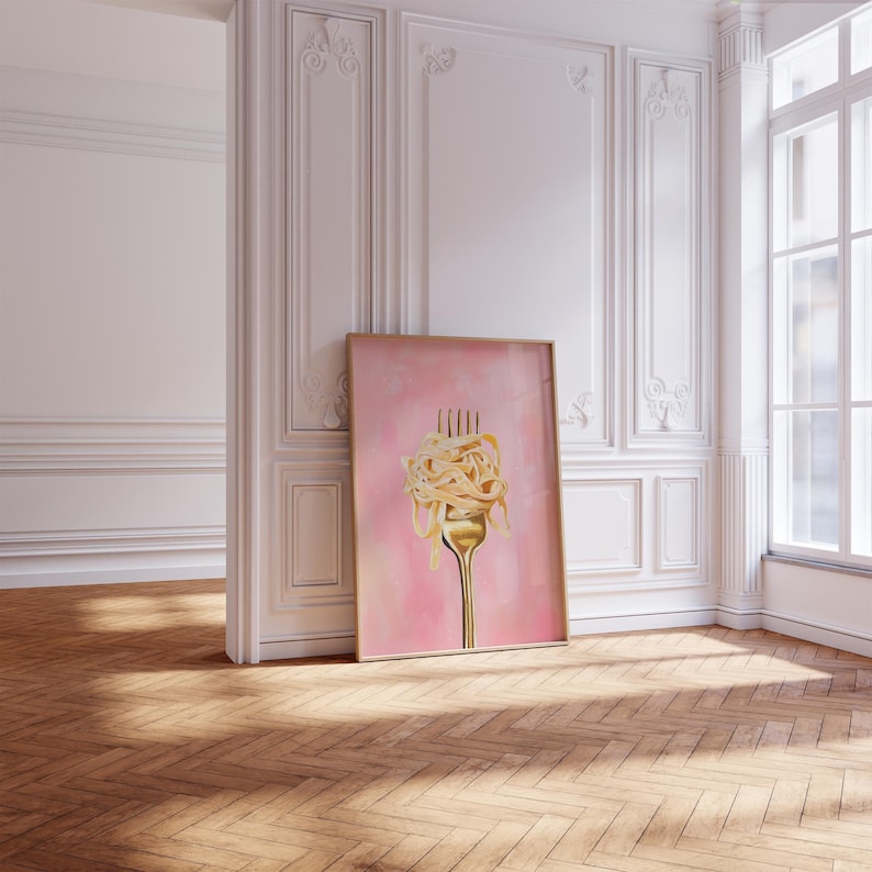Girly pink spaghetti pasta wall art for kitchen