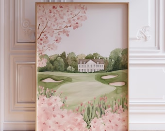 Pink Watercolor Golf Course | Watercolor Golf Print | Golf Mom Print for Women's Golf Office | Girly Golfing Poster | Floral Golf Art Print