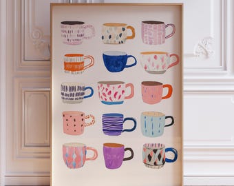 Pink Coffee Poster | Colorful Kitchen Coffee Art | Coffee Poster | Kitchen Print | Kitchen Art | Pink Coffee Art Print | Retro Kitchen Art