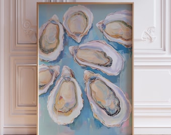 Blue Coastal Oyster Wall Art Print