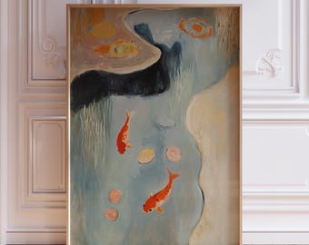 Lámina decorativa de peces koi / Póster japonés de koi / Arte mural japonés de koi / Lámina decorativa de koi / Impresión artística de koi / Pintura de peces koi / Arte mural de estanque de koi