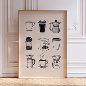 Stampa artistica da parete con caffè retrò / Stampa artistica con caffè / Poster minimalista con caffè / Poster con bevanda espresso / Arte murale con postazione caffè