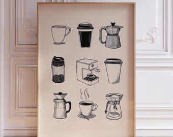 Retro Coffee Print Wall Art | Coffee Art Print | Coffee Poster Minimalist Coffee Wall Art | Espresso Drink Poster | Coffee Station Wall Art