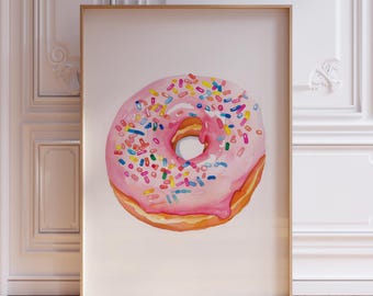Donut Wall Art | Donut Art | Bakery Wall Art | Dessert Wall Art | Pink Donut Print | Fun Kitchen Art | Cute Food Print | Donut Art Print