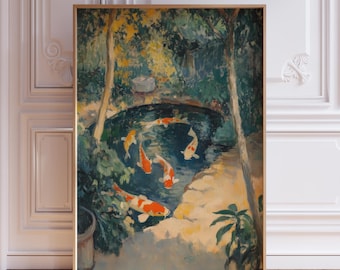 Impresión artística de pared de peces koi
