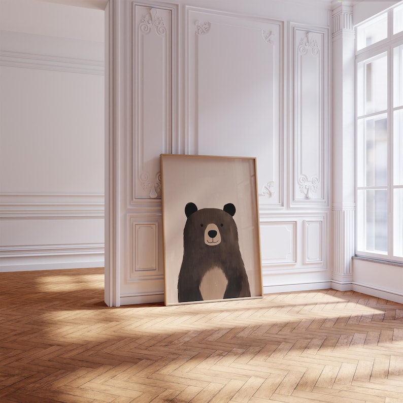Brown neutral nursery bear print