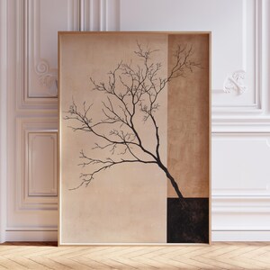 Neutrale Japandi Wand Kunst | Asiatisch Kunstdruck | Beiges Japandi Art | Minimalistische Kunst | Skandinavische Kunst Japandi Baumzweig drucken