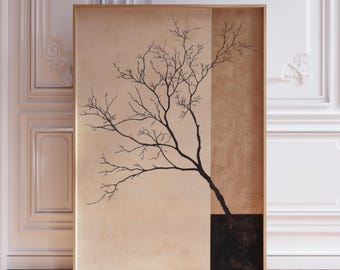 Neutral Japandi Wall Art | Asian Art Print | Beige Japandi Art | Minimalist Japanese Art | Scandinavian Wall Art | Japandi Tree Branch Print