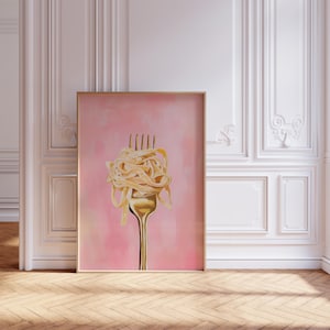 Girly pink spaghetti pasta wall art for kitchen