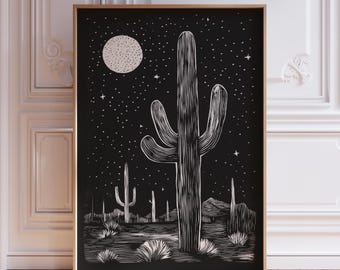 Lámina decorativa de pared en blanco y negro con diseño de desierto.