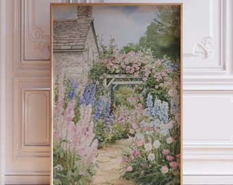 Floral Print | Vintage Spring Cottage Wall Art | Flowers Garden Painting | Floral Farmhouse Wall Decor | Antique Watercolor Flower Print