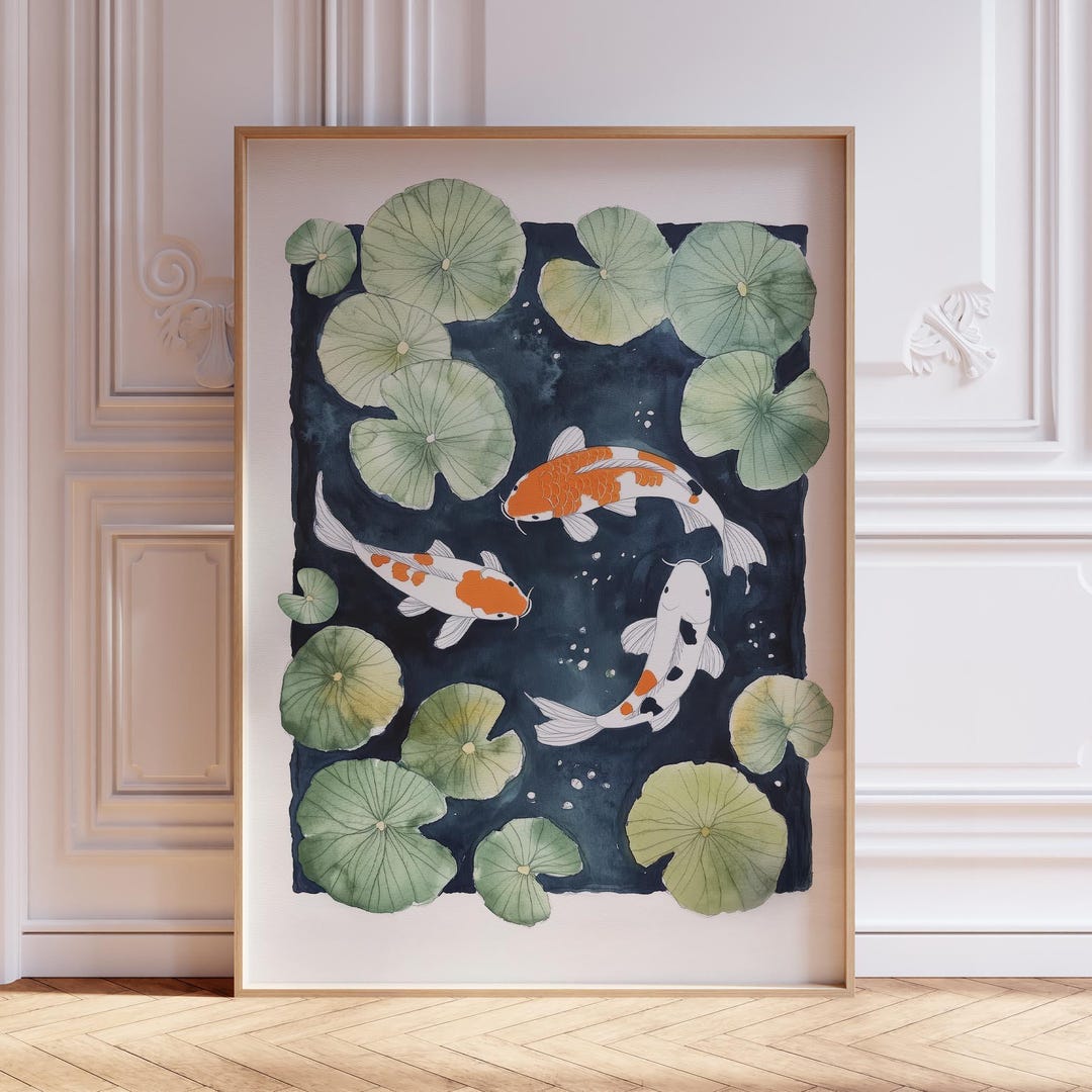 Japanese Koi Wall Art | Pond Koi Print Gift | Minimalist Koi Fish Wall ...