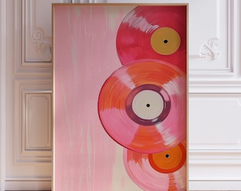 Pink Vinyl Record Poster | Retro Record Print | Vintage Vinyl Record Wall Art | Abstract Pink Record Print | Watercolor Vinyl Record Print