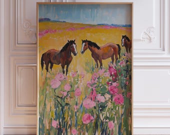 Estampado de caballo rosa para habitación de niña / Estampado de caballo femenino / Póster de caballo / Lámina de arte de caballo en acuarela / Lámina de vaquera / Lámina de caballo para pared