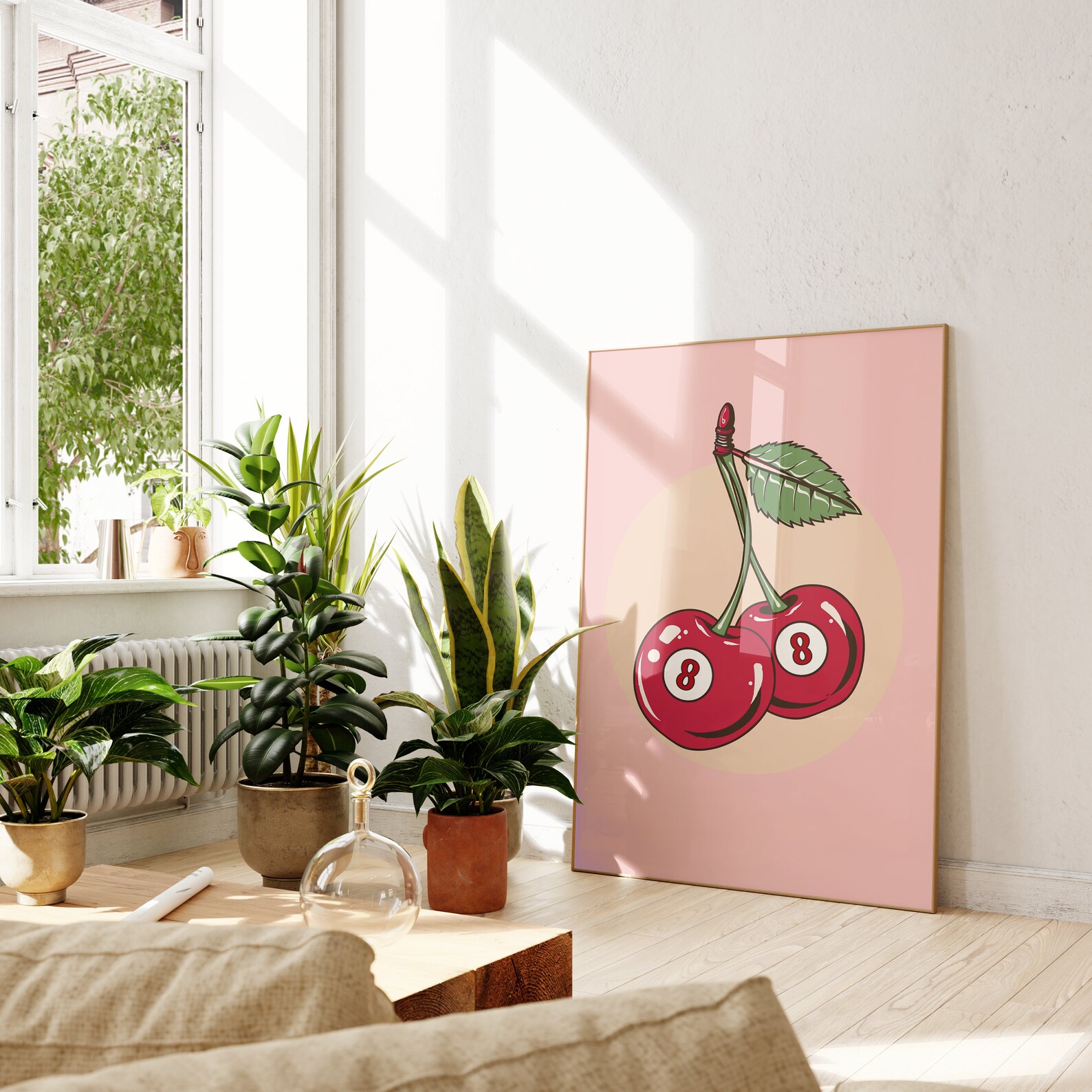 8 Ball Cherry Print Lucky 8 Ball Room Decor Pink Cherry Poster Lucky 8