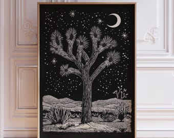 Black and White Joshua Tree Wall Art Print