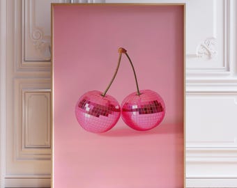 Pink Cherry Disco Ball Wall Art Print