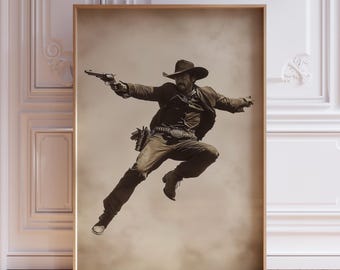 Vintage Cowboy Art Print | Rustic Cowboy Print | Wild West Frontier Art Outlaw Wall Art | Antique Western Art Print | Southwestern Wall Art
