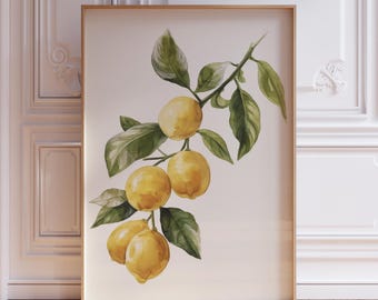 Lemon Print for Kitchen | Mediterranean Lemon Wall Art | Fruit Art Print | Italian Lemon Print | Citrus Print | Watercolor Lemon Art Print