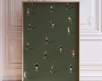 Tiny Golfers Print | Minimalist Golf Print | Golf Wall Art Abstract Golfing Print | Golf Wall Art for Men | Golf Office Mini Golfers Print