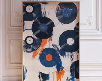 Stampa artistica da parete in stile retrò con dischi in vinile.