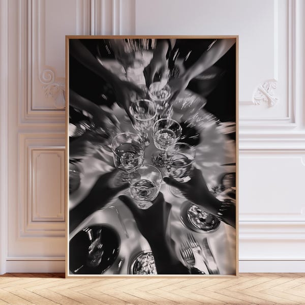 Black and White Cheers Print | Cheers Bar Cart Art | Cocktail Cheers Wall Art| Cocktail Cheers Print | Cheers Poster | Champagne Toast Print