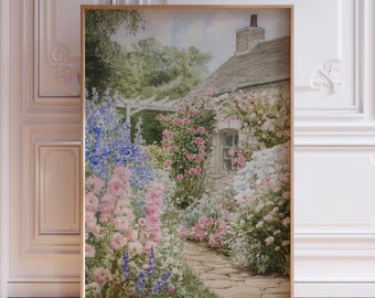 Watercolor Floral Print | Floral Farmhouse Print | Antique Watercolor Flower Print | Flowers Garden Painting | Vintage Spring Cottage Print
