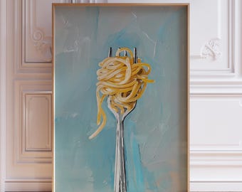 Pasta Print | Spaghetti Print | Noodle Pasta Wall Art | Vintage Food Print for Kitchen | Italian Food Print | Blue Pasta Art Print