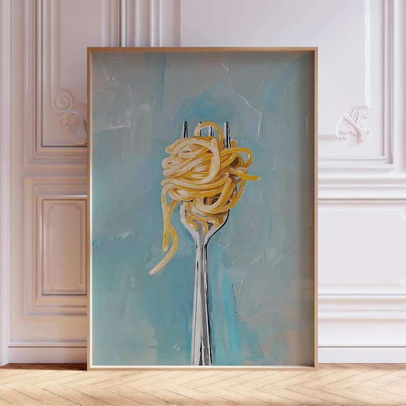 Pasta Print | Spaghetti Print | Noodle Pasta Wall Art | Vintage Food Print for Kitchen | Italian Food Print | Blue Pasta Art Print